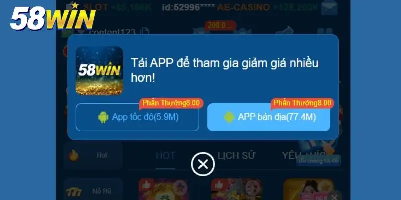 Tải app 58win trên Android